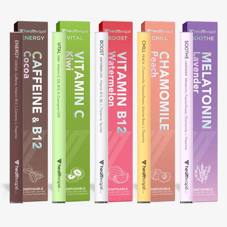 Berry good Vibes E-Liquid, One Love E-Liquid, Mindful Mint E-Liquid, Peace Out Peach E-Liquid, Chill Factor E-Liquid, Glow Up Grape E-Liquid.